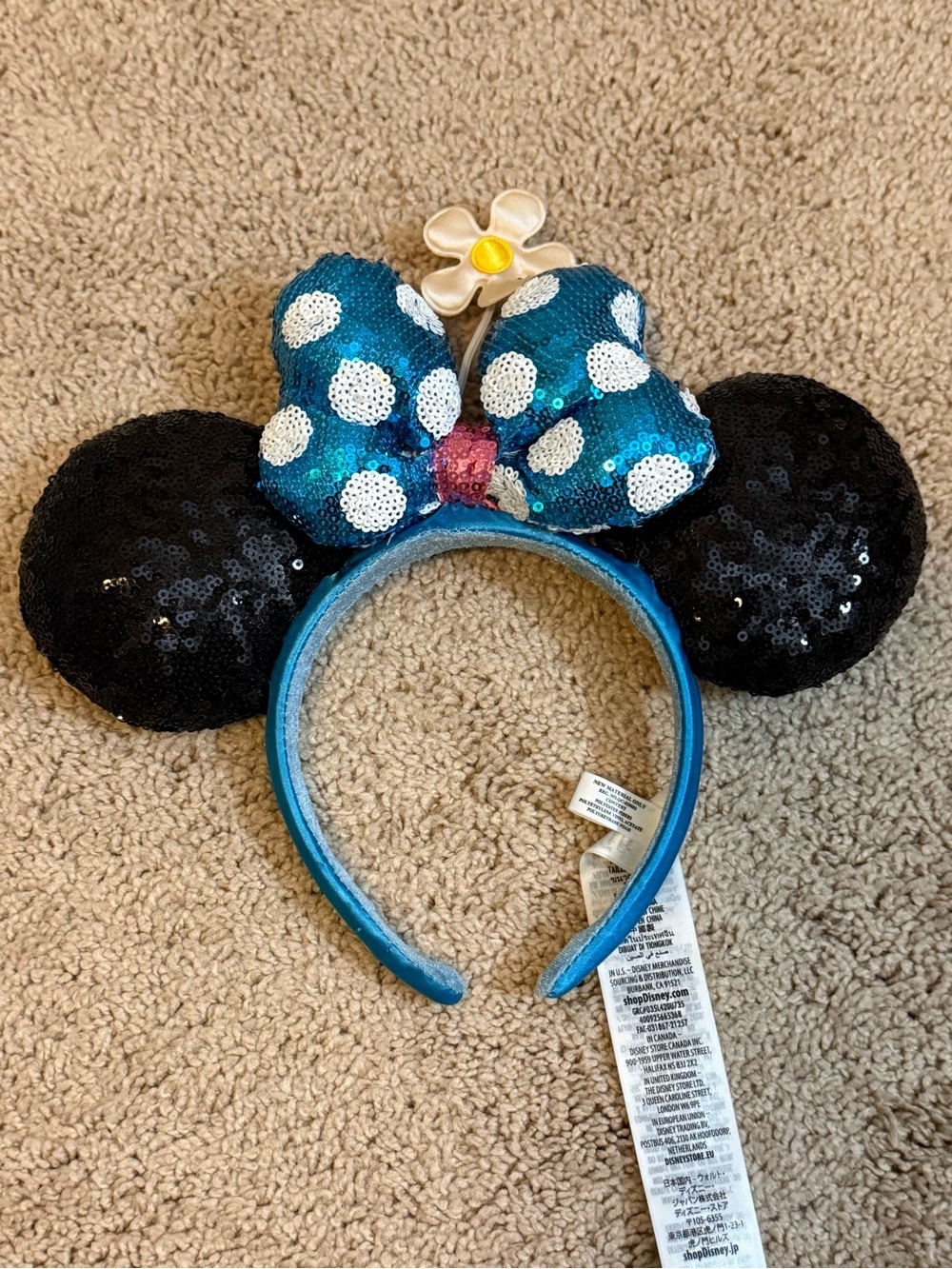 Disney Minnie Headband with Blue Polka Dot Bow